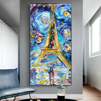 Turnul Din Paris Van Gogh, Noapte Înstelată Pictura in Ulei pe Panza de Artă Cuadro Postere Nordic Poza Perete pentru Camera de zi