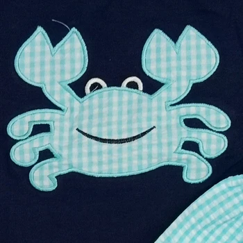 Vara Baieti de tip Boutique, de Îmbrăcăminte Moale de Bumbac de Înaltă Calitate Maneca Scurta Tricou Cu pantaloni Scurți 0-16T Copii Set Broderie Crab Pânză