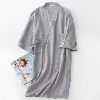 Vara Bumbac Crepe Dublu De Tifon Kimono Japonez Halat Femei Halate Pijamale Cuplu Rochie De Mireasa Lunga, Pijamale