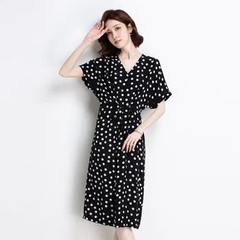 [Vara noi produse] Jinju vara nou punct de val sălbatic silk V-neck rochie de mătase clasic temperament restante