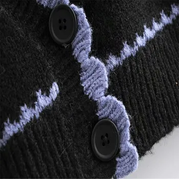 Za Femei Negru Trunchiate Brodate Cardigan Tricot 2020 Maneca Lunga Broderie Florale Tricotate Pulover De Iarna Pentru Femeie Vintage De Top