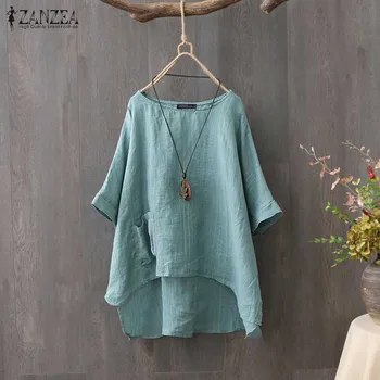 ZANZEA Vară Jumătate Maneca Lenjerie de pat din Bumbac Bluza Femei Tunica Topuri Liber Casual Vintage Blusas Femininas Plus Size Solid Munca Tricou