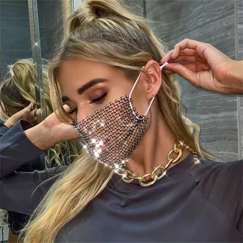 2020 Nou de Lux Mystic Black Mesh Voal Stras Bijuterii Mască pentru Femei Bling Cristal Decor Masca de Bal Petrecere Față Bijuterii