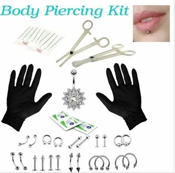 41pcs Body Piercing Kit Set de scule Nas Stud Ureche Stud Oțel Inoxidabil Inel in Buric Bioflex Biberon Piercing Accesorii