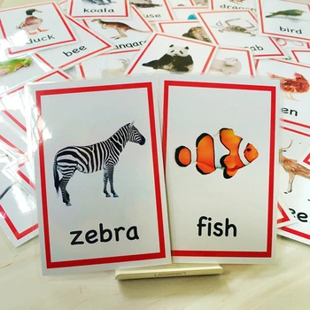 72pcs engleză de Animale Carduri Flash Pentru Copii copii Copii de Învățare Cognitivă Cuvântul Carte Montessori Jucarii Educative Didactice