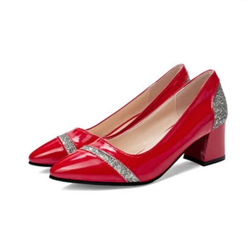 Cresfimix Zapatos Dama Femei Drăguț Roșu Confort Alunecare pe Pantofi cu Toc de sex Feminin Clasic Pu Negru din Piele Toc Pătrat Pompe C5968c