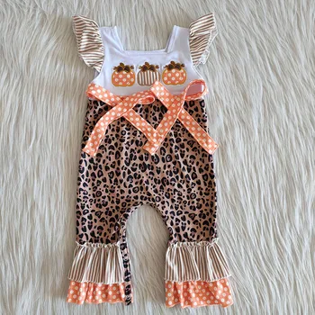 Fete pentru copii dovleac broderie romper de îmbrăcăminte pentru nou-născut Leopard pantaloni de ziua recunostintei pentru copii la modă costume de haine
