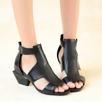 Gladiator Sandale Femei din Piele Sandale de Designer Ciudat Toc Pătrat Femei Sandale Gri Maro Negru HL45 MUYISEXI