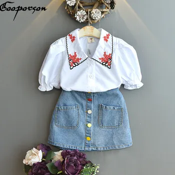 Gooporson Fete Zburli Haine De Vară De Moda De Îmbrăcăminte Pentru Copii Set De Broderie Flori Bluza&Denim Fusta-Coreean Haine Copii