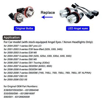 Hippcron LED Marker Angel Eyes 1 Set(2 Bucati) 12V 5W Alb/Albastru/Rosu/Galben Chip pentru E39 E53 E60 E61 E63 E64 E65