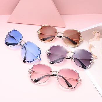 JASPEER Moda fără ramă Pilot ochelari de Soare pentru Femei Brand de Lux de Design Vintage cu Diamante Gradient Val Cadru Ochelari de Soare Femei UV400