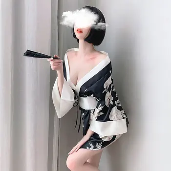 Kawaii Sex Japoneze Lenjerie Print Kimono-Halat De Cosplay Costum Servitoare Joc De Rol Funda Mare Profesor Costume Exotice Uniformă Ispita