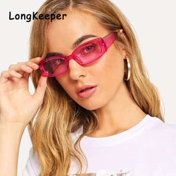 LongKeeper Epocă Mic Verde Roz Dreptunghi Ochelari De Soare Femei 2020 Brand Design Îngust Mic, Dreptunghiular, Doamna Ochelari De Soare Nuante