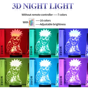 Lumina de noapte Anime 3D Lampa Naruto Uzumaki Veilleuse Led Copii Veioza Copii Cadou Itachi Uchiha Lampă de Noptieră Decor Dormitor