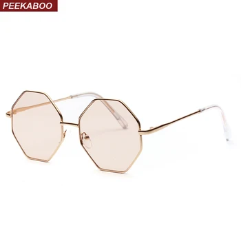 Peekaboo mare epocă poligon ochelari de soare de sex feminin 2019 octogon fumurii clar ochelari de soare pentru femei, bărbați cadru metalic uv400