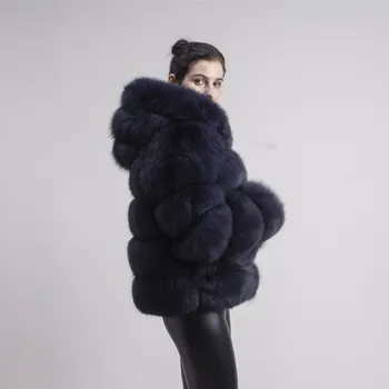 QIUCHEN PJ8143 2020 new sosire real haină de blană de vulpe mâneci lungi de moda blană costum de înaltă calitate pentru femei haina de iarna cu gluga