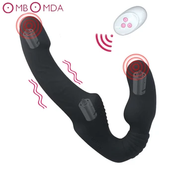 Strapless Strap-on Dildo Vibrator pentru Cupluri de Lesbiene de la Distanță fără Fir de Control de Dublu s-a Încheiat Vibratoare Ciorapi Penis artificial Adult Jucarii Sexuale