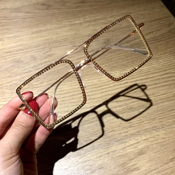 Vintage cadru Mare punct de diamant ochelari de soare pentru femei brand de lux piața de design plat oglindă lentile transparente soare glasse bărbați oculos